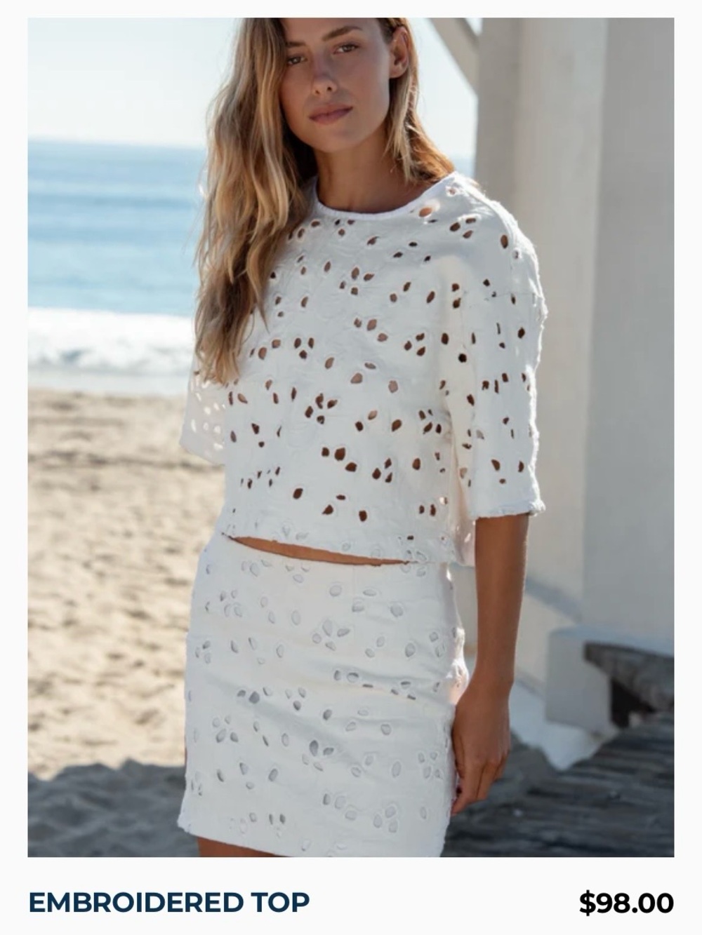 White Embroidered Eyelet Two-Piece Set - Top & Skirt